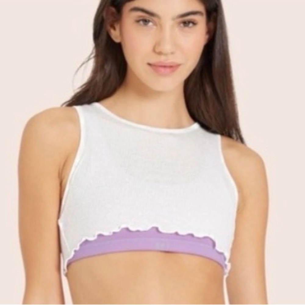 PARKE X SET White and Purple Crop Top SIZE SMALL